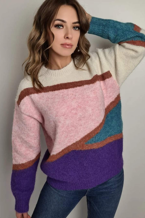 Sweter z paskami różowy Anna